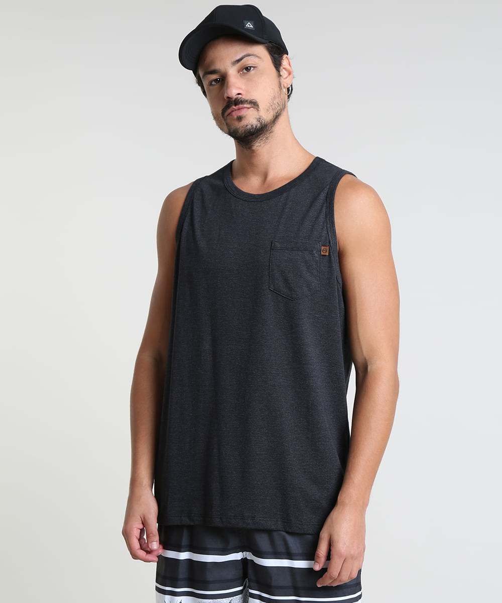 CeA Regata Masculina com Bolso Gola Careca Cinza Mescla Escuro CeA Regata Masculina com Bolso Gola Careca Cinza Mescla Escuro