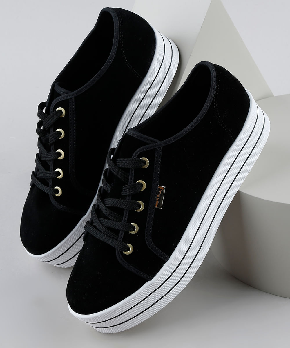 CeA Tênis Feminino Moleca Flatform em Suede Preto CeA Tênis Feminino Moleca Flatform em Suede Preto