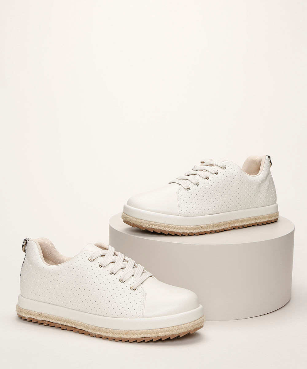 CeA Tênis Feminino Beira Rio Espadrille com Cadarço Bege Claro CeA Tênis Feminino Beira Rio Espadrille com Cadarço Bege Claro
