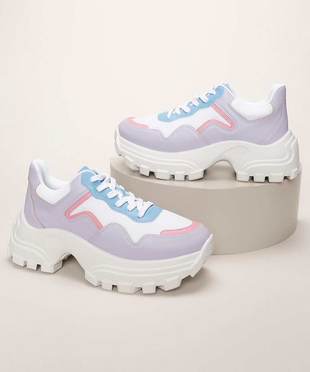 CeA Tênis Feminino Chuncky Plataforma com Recortes e Cadarço Branco CeA Tênis Feminino Chuncky Plataforma com Recortes e Cadarço Branco