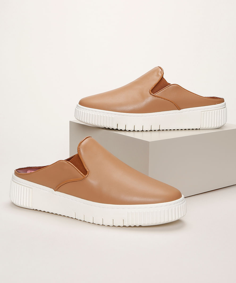CeA Tênis Mule Feminino Malu com Textura Caramelo CeA Tênis Mule Feminino Malu com Textura Caramelo