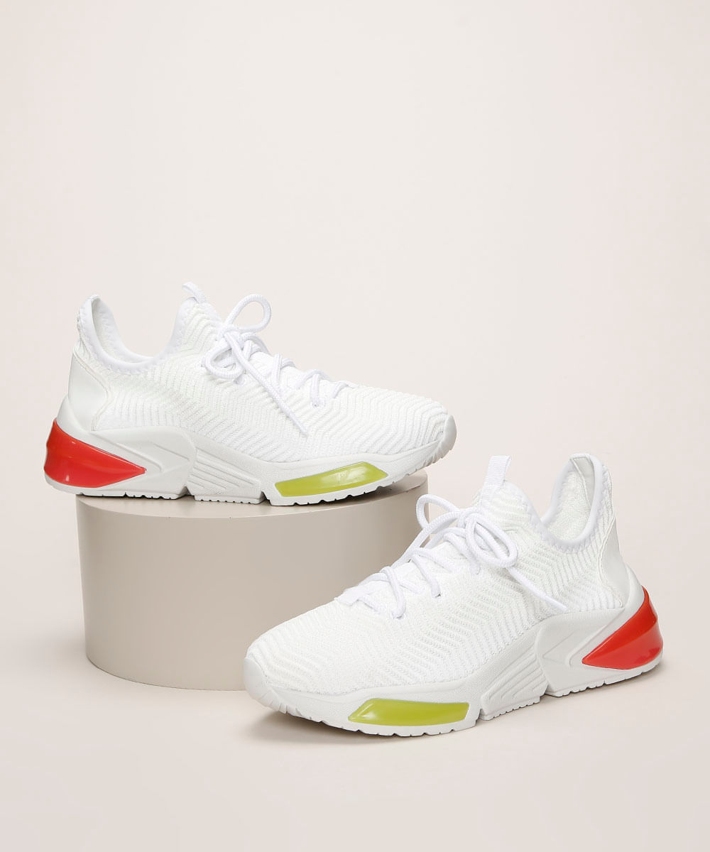 CeA Tênis Feminino Oneself Esportivo com Textura e Cadarço Branco CeA Tênis Feminino Oneself Esportivo com Textura e Cadarço Branco