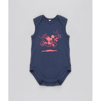 Body Mickey em Algodão + Sustentável Azul Marinho