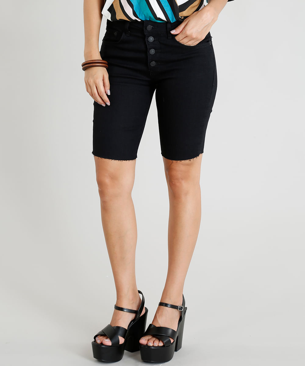 Bermuda Jeans Feminina Ciclista Com Botoes Preta Comprar 5874 Cloudstyle