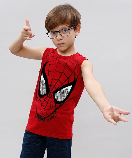 Regata Infantil Homem Aranha Gola Careca Vermelha Menor preço em Regata Infantil Homem Aranha Gola Careca Vermelha
