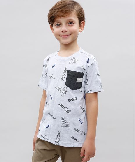 Camiseta-Infantil-Estampada-Space-com-Bolso-Manga-Curta-Cinza-Mescla-Claro-9534263-Cinza_Mescla_Claro_1