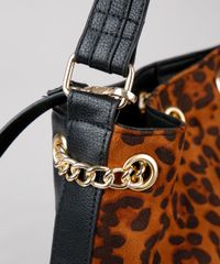 Bolsa-Hobo-Feminina-Grande-com-Estampa-Animal-Print-e-Corrente-Preta-9484657-Preto_5