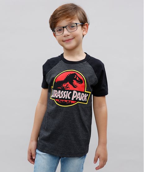 Camiseta-Infantil-Jurassic-Park-Raglan-Manga-Curta-Cinza-Mescla-Escuro-9541369-Cinza_Mescla_Escuro_1