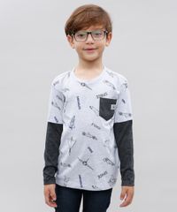 Camiseta-Infantil-Estampada--Space--com-Bolso-Manga-Curta-Cinza-Mescla-Claro-9534264-Cinza_Mescla_Claro_1