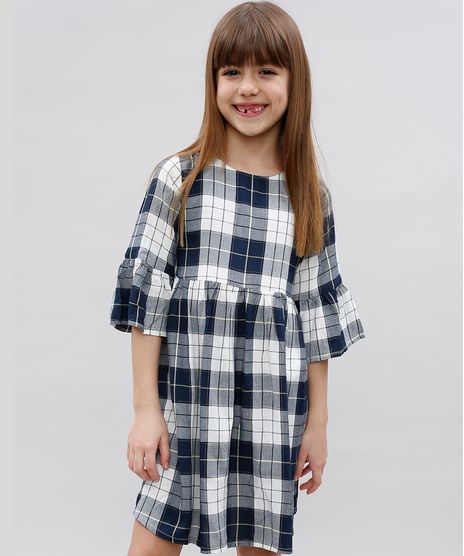 Vestido-Infantil-Estampado-Xadrez-com-Lurex-Manga-Longa-Azul-Marinho-9549420-Azul_Marinho_1