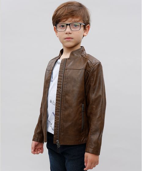 Jaqueta-Infantil-Biker-com-Recorte-e-Bolsos-Marrom-9363969-Marrom_1