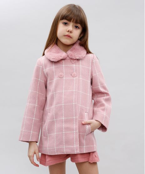 Casaco-Infantil-Estampado-Quadriculado-com-Pelo-Rosa-9431751-Rosa_1