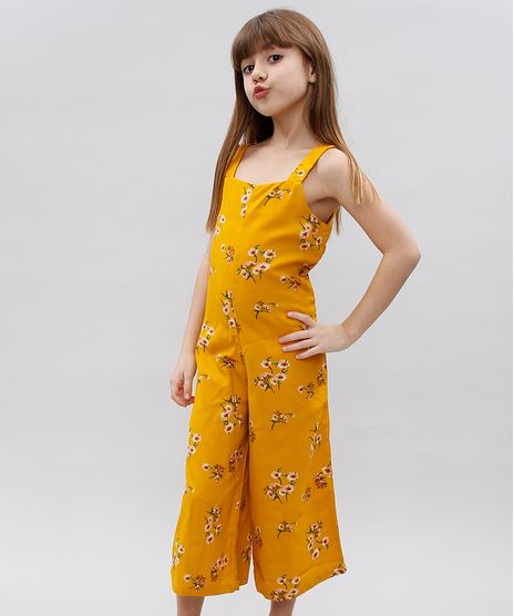 Macacao-Infantil-Pantacourt-Estampado-Floral-Sem-Manga-Mostarda-9559373-Mostarda_1