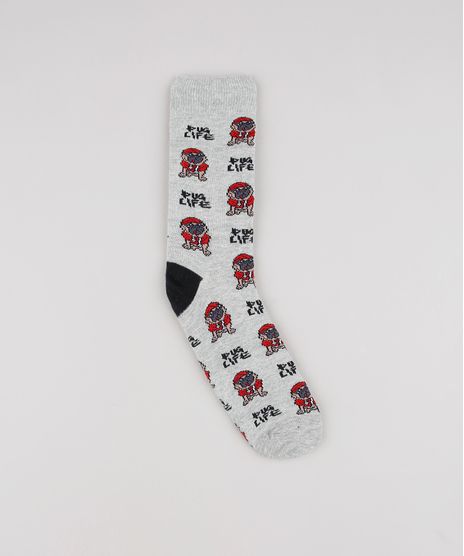 Meia-Masculina-Cano-Alto-Divertida-Estampada-de-Cachorros-Cinza-Mescla-9560941-Cinza_Mescla_1