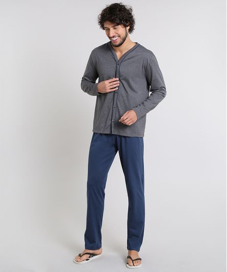 Pijama-Masculino-com-Botoes-Manga-Longa-Cinza-Mescla-Escuro-9556243-Cinza_Mescla_Escuro_1
