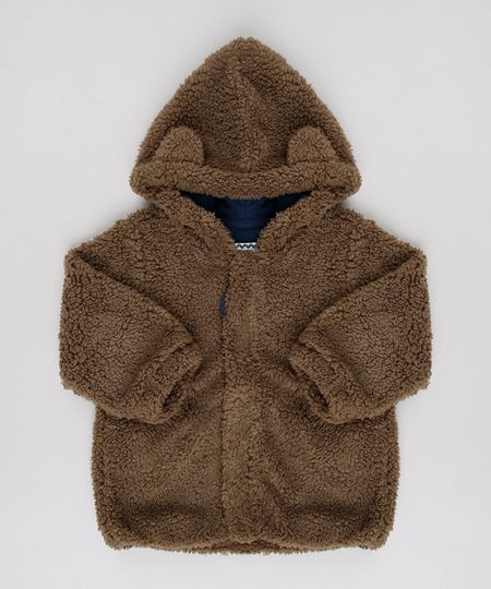 Casaco-Infantil-em-Pelo-com-Capuz-e-Orelhinhas-Marrom-9451004-Marrom_1