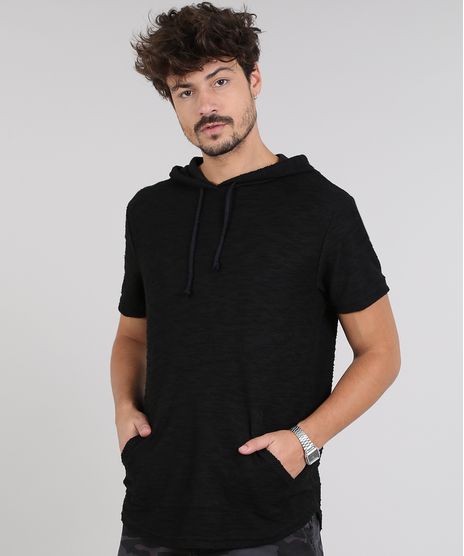 Camiseta-Masculina-em-Moletom-Flame-com-Bolso-e-Capuz-Manga-Curta-Preta-9314848-Preto_1