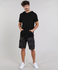 Camiseta-Masculina-em-Moletom-Flame-com-Bolso-e-Capuz-Manga-Curta-Preta-9314848-Preto_3