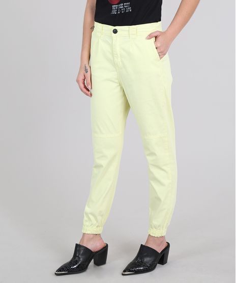 Calca-de-Sarja-Feminina-Jogger-com-Bolso-Amarela-9601429-Amarelo_1