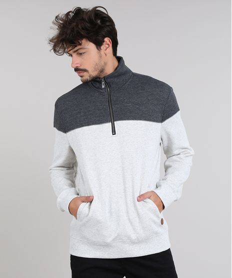 Blusao-Masculino-em-Moletom-com-Meio-Ziper-e-Recorte--Cinza-Mescla-Claro-9349334-Cinza_Mescla_Claro_1