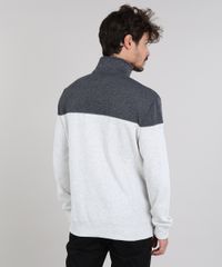 Blusao-Masculino-em-Moletom-com-Meio-Ziper-e-Recorte--Cinza-Mescla-Claro-9349334-Cinza_Mescla_Claro_2