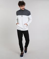 Blusao-Masculino-em-Moletom-com-Meio-Ziper-e-Recorte--Cinza-Mescla-Claro-9349334-Cinza_Mescla_Claro_3