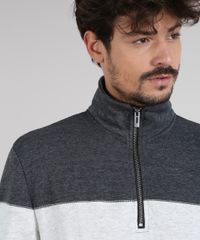 Blusao-Masculino-em-Moletom-com-Meio-Ziper-e-Recorte--Cinza-Mescla-Claro-9349334-Cinza_Mescla_Claro_4