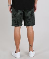 Bermuda-de-Sarja-Masculina-Estampada-Tropical-com-Bolsos-Preta-9544068-Preto_4