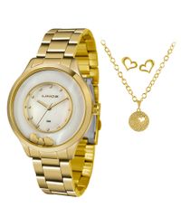 Kit-de-Relogio-Analogico-Lince-Feminino---Brinco---Colar---LRG4605L-KW12B1KX--Dourado-9643282-Dourado_1