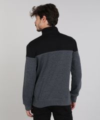 Blusao-Masculino-em-Moletom-com-Meio-Ziper-e-Recorte--Cinza-Mescla-Escuro-9349334-Cinza_Mescla_Escuro_2