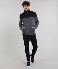 Blusao-Masculino-em-Moletom-com-Meio-Ziper-e-Recorte--Cinza-Mescla-Escuro-9349334-Cinza_Mescla_Escuro_3