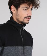 Blusao-Masculino-em-Moletom-com-Meio-Ziper-e-Recorte--Cinza-Mescla-Escuro-9349334-Cinza_Mescla_Escuro_4