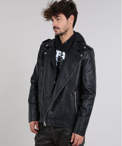Jaqueta-Biker-Masculina-com-Bolsos-e-Martingale-Preta-9362543-Preto_1