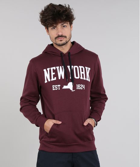 Blusao-Masculino--New-York--em-Moletom-com-Capuz-e-Bolso-Vinho-9601655-Vinho_1