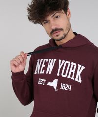 Blusao-Masculino--New-York--em-Moletom-com-Capuz-e-Bolso-Vinho-9601655-Vinho_4