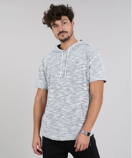 Camiseta-Masculina-em-Moletom-Flame-com-Bolso-e-Capuz-Manga-Curta-Cinza-Mescla-Claro-9314848-Cinza_Mescla_Claro_1