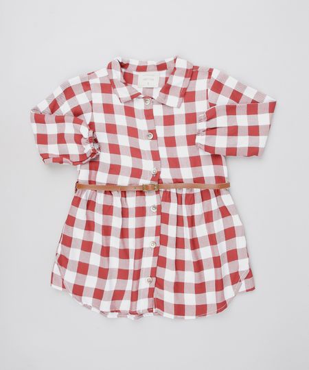 Vestido-Chemise-Infantil-Estampado-Xadrez-com-Cinto-Manga-Longa-Vermelho-9550588-Vermelho_1