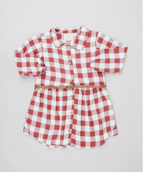 Vestido-Chemise-Infantil-Estampado-Xadrez-com-Cinto-Manga-Longa-Vermelho-9550588-Vermelho_1