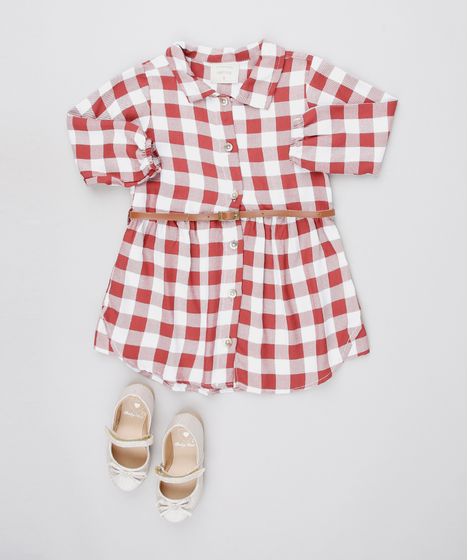 vestido chemise xadrez vermelho
