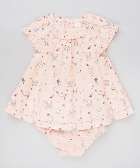 Vestido-Infantil-Estampado-com-Babados-Sem-Manga---Calcinha-Coral-9450992-Coral_1