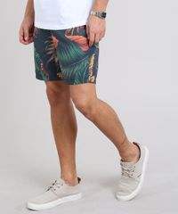 Short-Masculino-Estampado-de-Folhagem-com-Bolsos-Chumbo-9426635-Chumbo_1