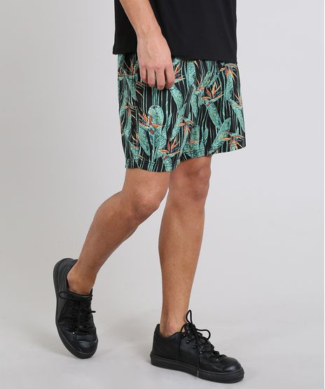Short-Masculino-Estampado-de-Folhagem-com-Bolsos-Preto-9450101-Preto_1