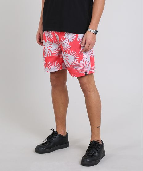 Short-Masculino-Estampado-de-Folhagem-com-Bolsos-Coral-9439736-Coral_1