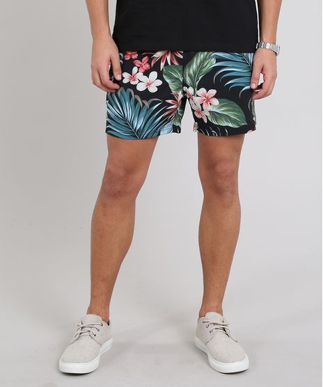 Short-Masculino-Estampado-de-Folhagens-com-Bolso-Preto-9525321-Preto_1