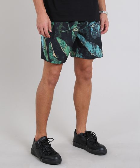 Short-Masculino-Estampado-de-Folhagens-com-Bolsos-Preto-9535125-Preto_1