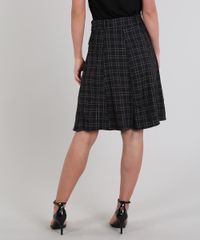 Saia-Feminina-Estampada-Xadrez-com-Cinto-Preta-9502463-Preto_2