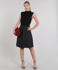 Saia-Feminina-Estampada-Xadrez-com-Cinto-Preta-9502463-Preto_3