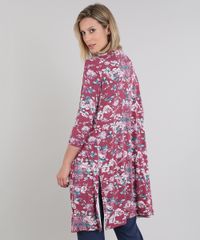 Capa-Feminina-Longa-Estampada-Floral-com-Fenda-Manga-3-4-Vinho-9570724-Vinho_2
