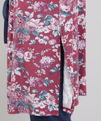 Capa-Feminina-Longa-Estampada-Floral-com-Fenda-Manga-3-4-Vinho-9570724-Vinho_4