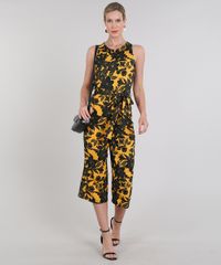Macacao-Feminino-Pantacourt-Estampado-Floral-com-Amarracao-Sem-Manga-Mostarda-9571933-Mostarda_3